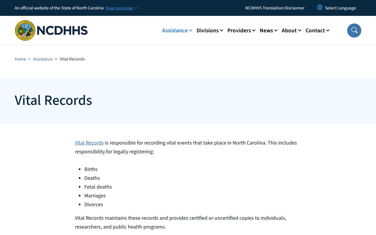 North Carolina vital-record application access for Mooresville public records