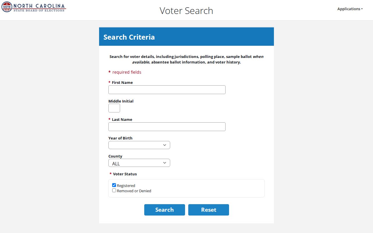 Mooresville voter registration search fields in North Carolina